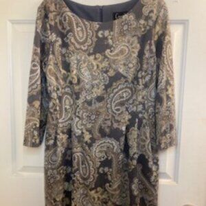 Connected Apparel Grey Paisley Dress Size 10